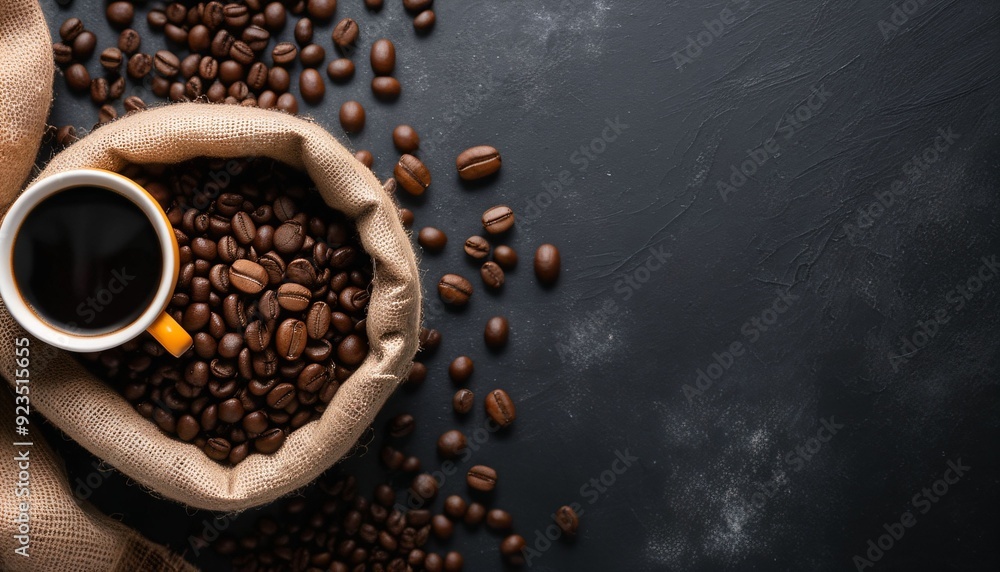 cup of coffee and coffee beans in a sack_10 Generative AI cup of coffee and coffee beans in a sack_10 Generative AI