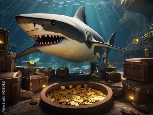 Wallpaper Mural shark swim in treasure ship in the ocean  Torontodigital.ca