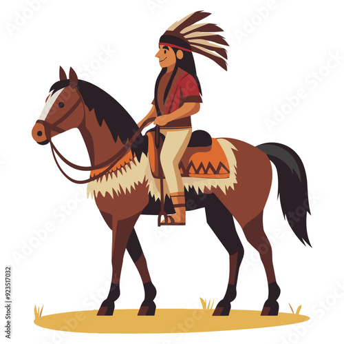 Tribal Man Riding Horse, Traditional and Cultural Design - Flat Vector Illustration