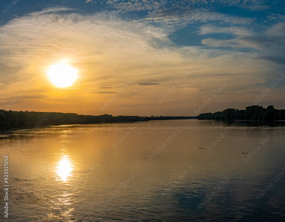 Sunset over the Danube river in Vukovar, Croatia