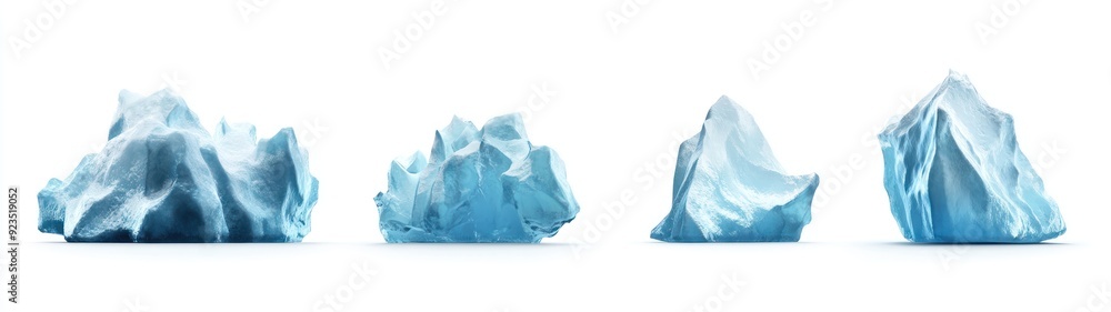 Four Isolated Blue Icebergs on White Background Four Isolated Blue Icebergs on White Background