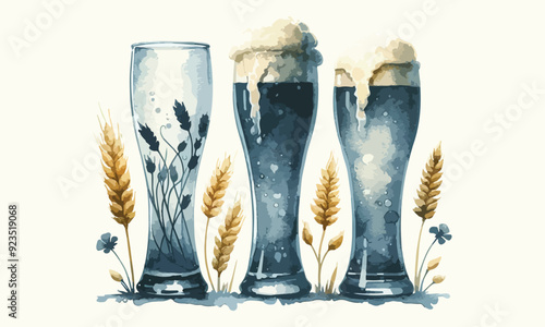 mug beer, free drink, watercolor mugs of beer, alcohol drinks, hand drawn illustration, watercolor mugs of beer