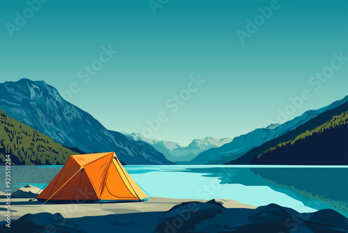 hiking camping concept landscape illustration tent mountain forest banner poster vector background