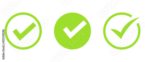 Vector check mark icons. A check mark icon indicates that the task has been completed or that the task has been approved for completion. Green checkbox "Yes".