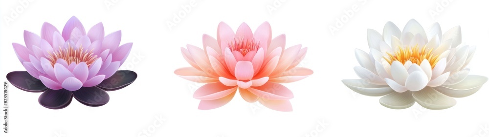 Three Water Lily Flowers in Different Colors Three Water Lily Flowers in Different Colors