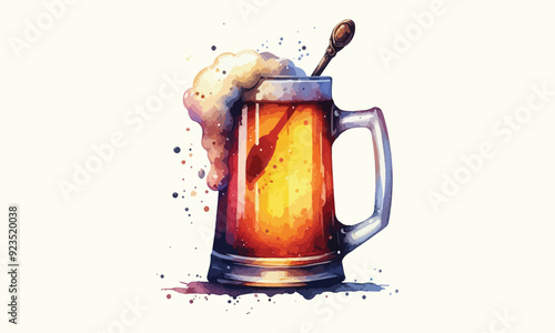mug beer, free drink, watercolor mugs of beer, alcohol drinks, hand drawn illustration, watercolor mugs of beer