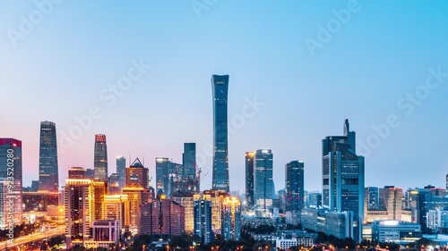 Day to Night Timelapse of Beijing International Trade CBD City Skyline 