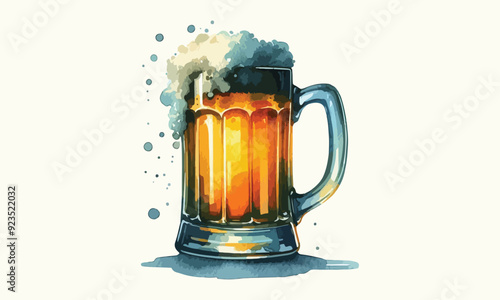 mug beer, free drink, watercolor mugs of beer, alcohol drinks, hand drawn illustration, watercolor mugs of beer