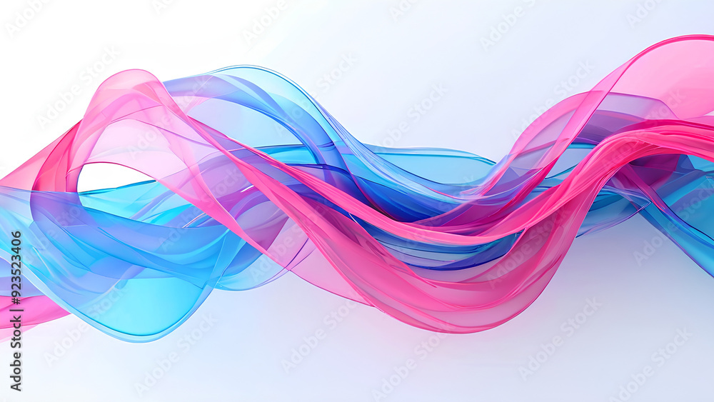 Fototapeta premium Abstract Flowing Ribbons in Pink and Blue on White Background - Ideal for Digital Art, Creative Designs, and Futuristic Visual Content