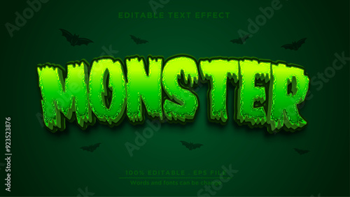 Halloween monster text effect, Green monster 3d text style 