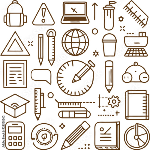 school supplies icons set illustration