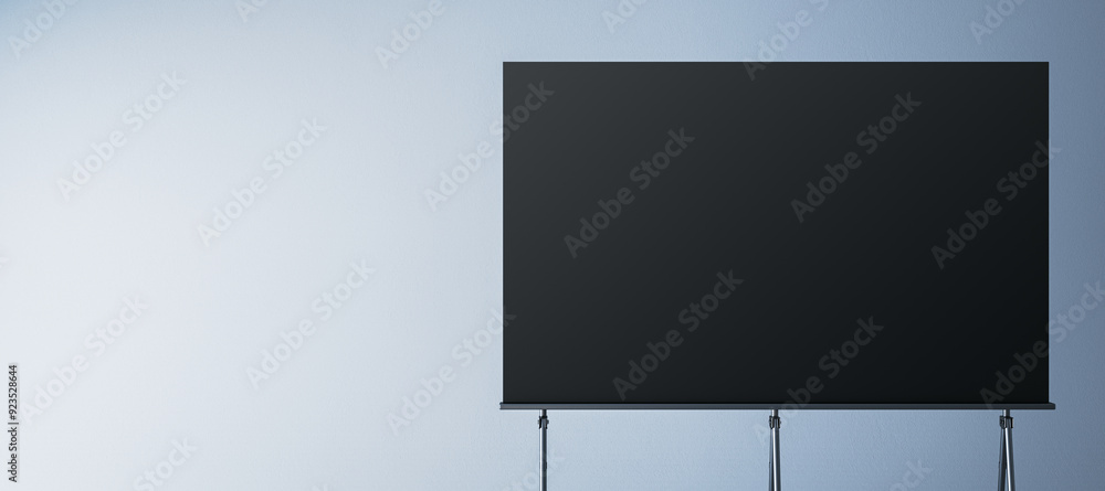 Empty black mock up stand for placing images and texts. Gray background. 3D Rendering. Empty black mock up stand for placing images and texts. Gray background. 3D Rendering.
