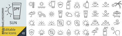 線の編集ができる太陽に関するアイコンセット（アウトライン化していない）