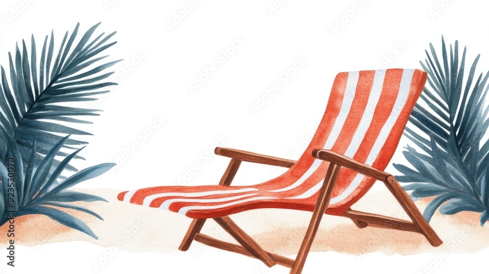 Vibrant and Groovy Retro Inspired Watercolor Beach Chair Clipart on a White Background Capturing the Essence of Carefree Summer Vibes and Tropical Escapism Vibrant and Groovy Retro Inspired Watercolor Beach Chair Clipart on a White Background Capturing the Essence of Carefree Summer Vibes and Tropical Escapism
