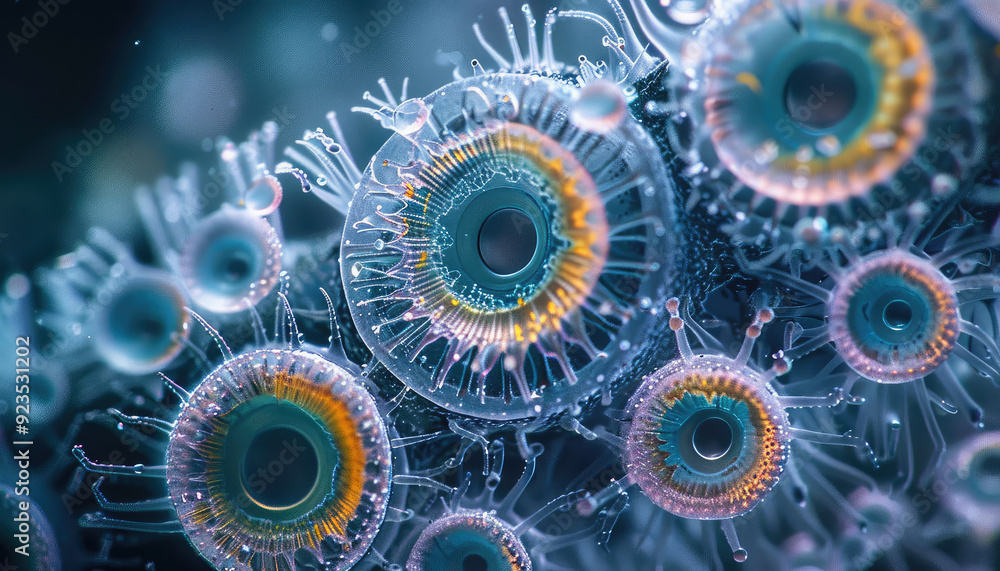 Macro Image of Diatoms with Intricate Patterns and Colors. Macro Image of Diatoms with Intricate Patterns and Colors.