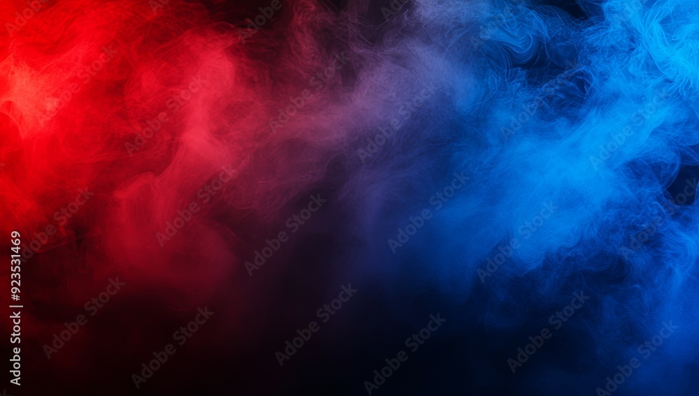 In neon colors, red smoke covers a blue background In neon colors, red smoke covers a blue background