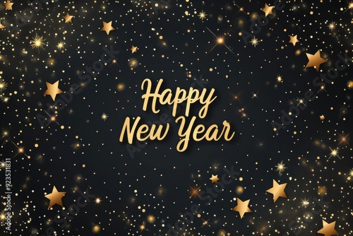 Wallpaper Mural Happy New Year celebration phrase with gold stars and decorations on dark background Torontodigital.ca