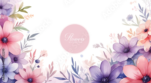 Watercolor Painting Close Up Of Lush Flowers And Leafy Branches Background
