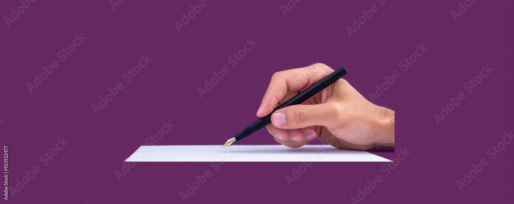 Hand marking official document, copyright stamp, flat design illustration