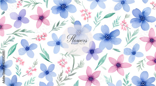 Elegant Blue Floral Print Delicate Wild Flowers On Seamless Natural Texture Design Background