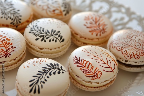 colorful macaroons with traditional designs on a plate