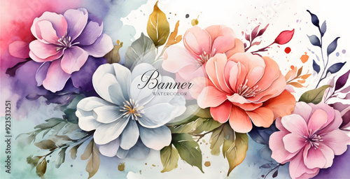 Watercolour Painting Of Colourful Flowers Background, Banner Flowers