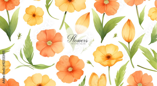 Watercolour Painting Of Colourful Flowers Background, Yellow Flowers banner
