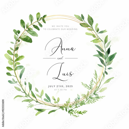 Watercolor Eucalyptus Leaves Wreath Illustration Green	