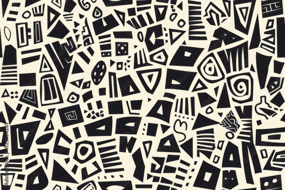 Abstract black and white geometric seamless patterns on a cream background Abstract black and white geometric seamless patterns on a cream background