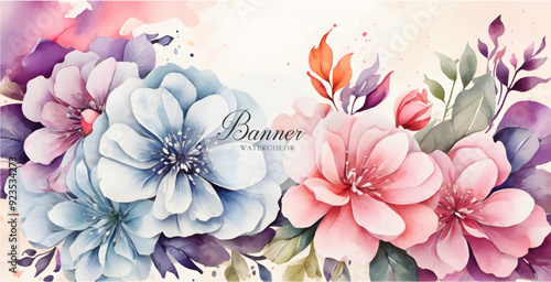 Watercolour Painting Of Colourful Flowers Background

