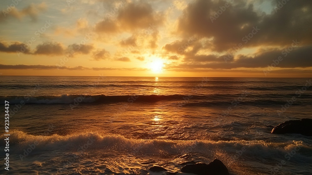 Sunset Over Ocean Waves