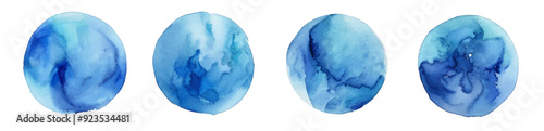 Set Abstract Circle Texture Blue Watercolor Stain On White Background

