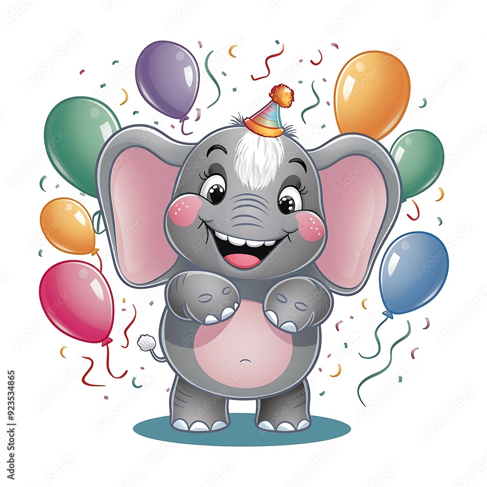 Obraz premium Happy cute elephant cartoon isolated on white background
