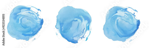 Abstract Circle Texture Blue Watercolor Stain On White Background, Set watercolor Circle