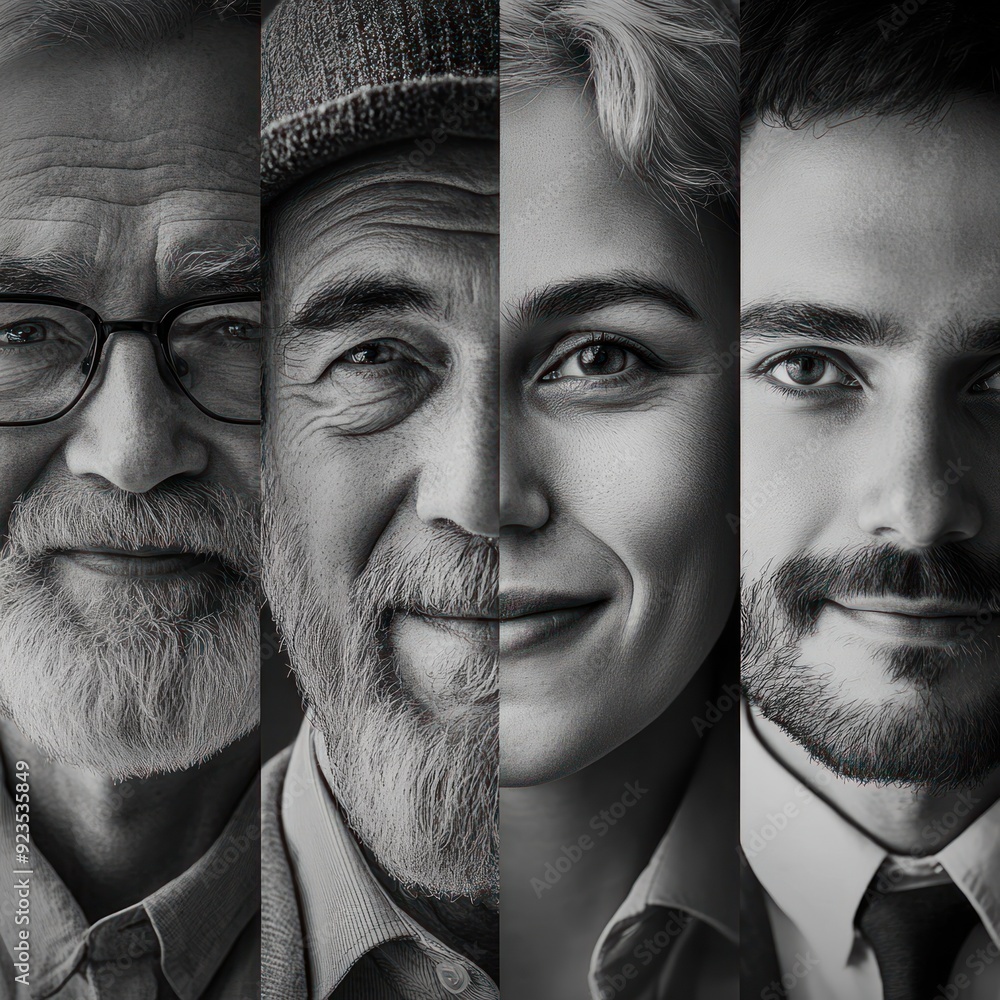 Four Smiling Faces: A Collage of Different Ages Four Smiling Faces: A Collage of Different Ages
