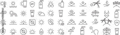 ベクターでモノクロの太陽に関する線画アイコンセット