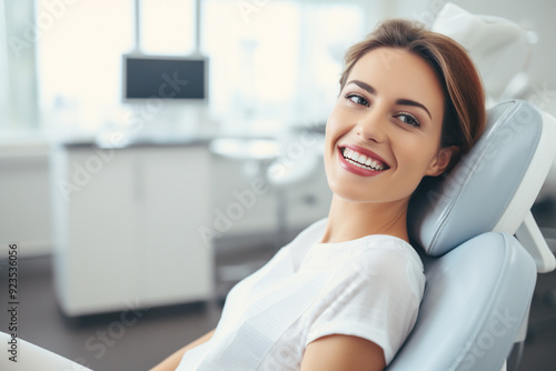 woman in dentist chair smiling 