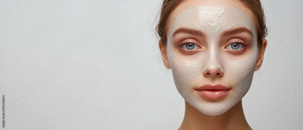 Woman with White Facial Mask and Blue Eyes Woman with White Facial Mask and Blue Eyes