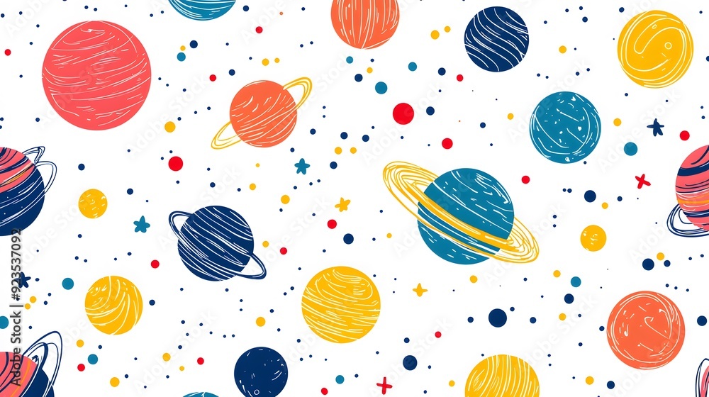 Colorful Planets and Stars Seamless Pattern. Colorful Planets and Stars Seamless Pattern.