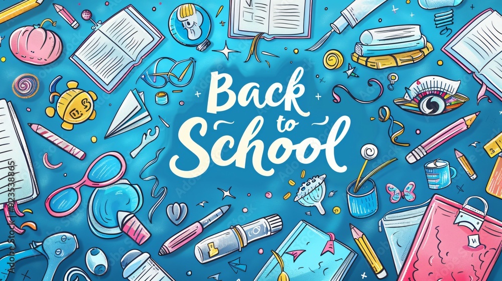 Back to school text on blue background Back to school text on blue background
