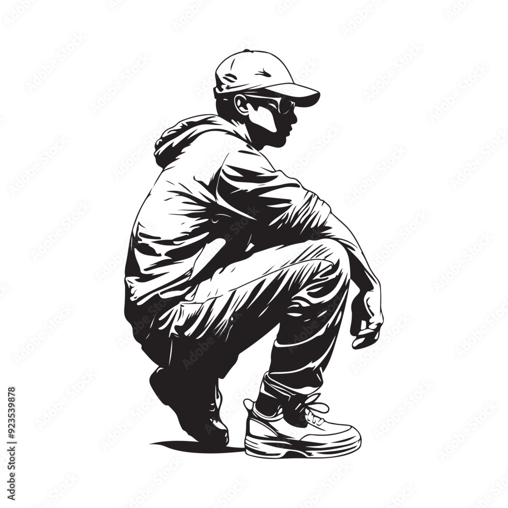 Man Squatting with hat and sweater image vector. Fashion Model Poses Squatting image vector Man Squatting with hat and sweater image vector. Fashion Model Poses Squatting image vector