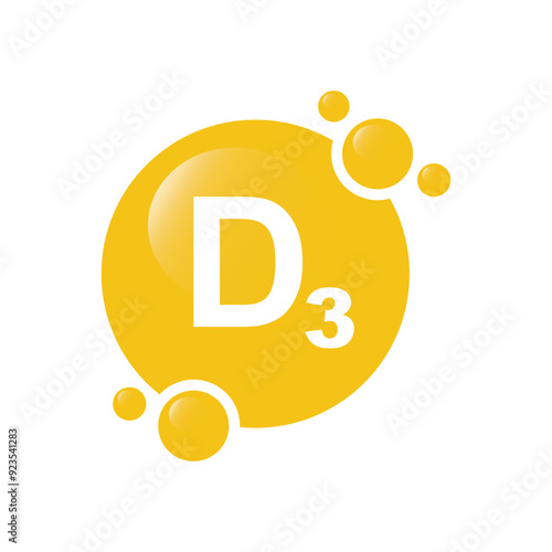 Vitamin D3 gold shining pill, capsule - icon, vector.