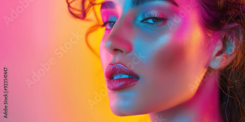 Vibrant Portrait of Woman in Colorful Neon Lighting