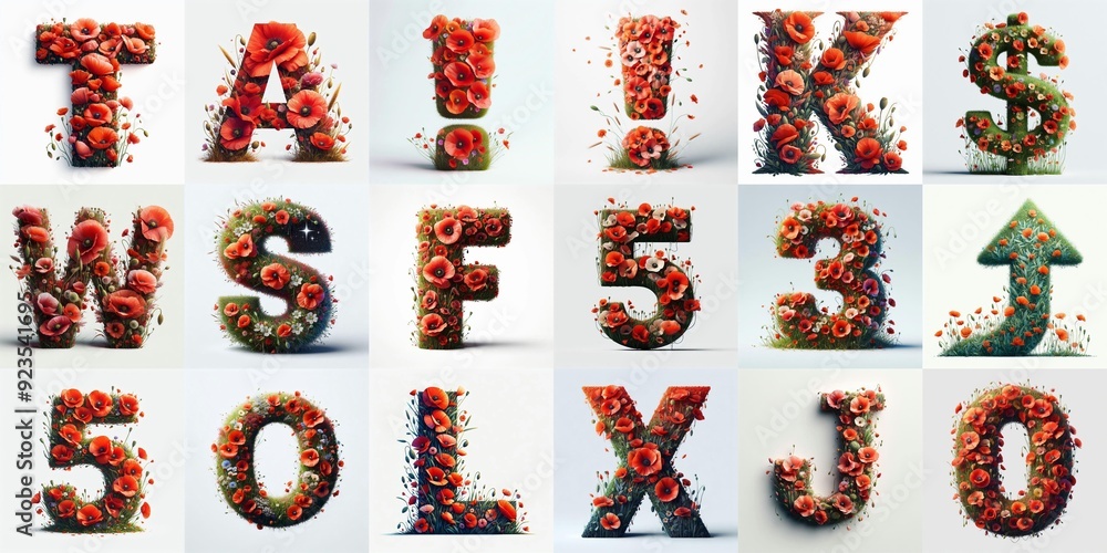 Naklejka premium Poppies flowers Lettering Typeface. AI generated illustration