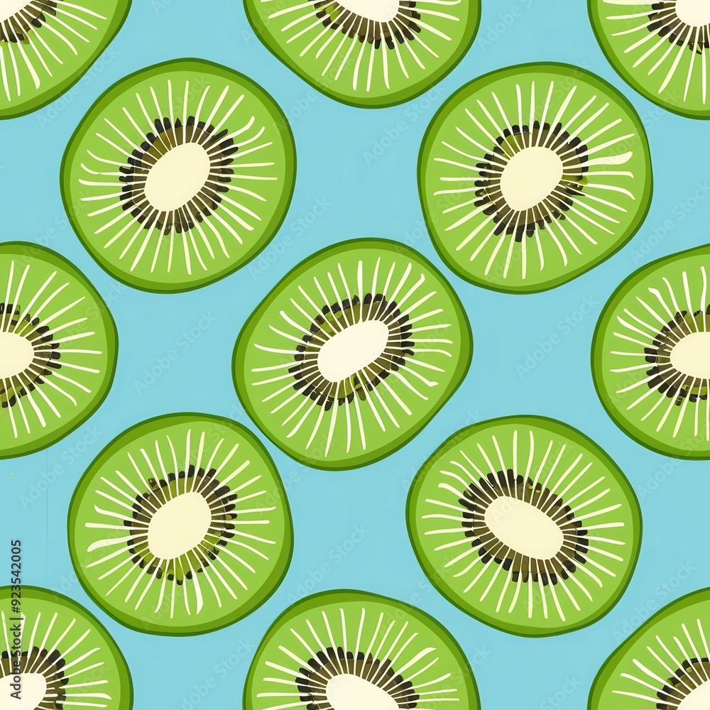 Fototapeta premium Seamless kiwi fruit cut slice pattern background