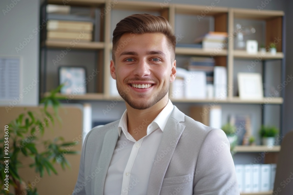 Male Photo. Happy Caucasian Businessman Posing in Office, Portrait Headshot of Boss Show Confidence and Success Male Photo. Happy Caucasian Businessman Posing in Office, Portrait Headshot of Boss Show Confidence and Success