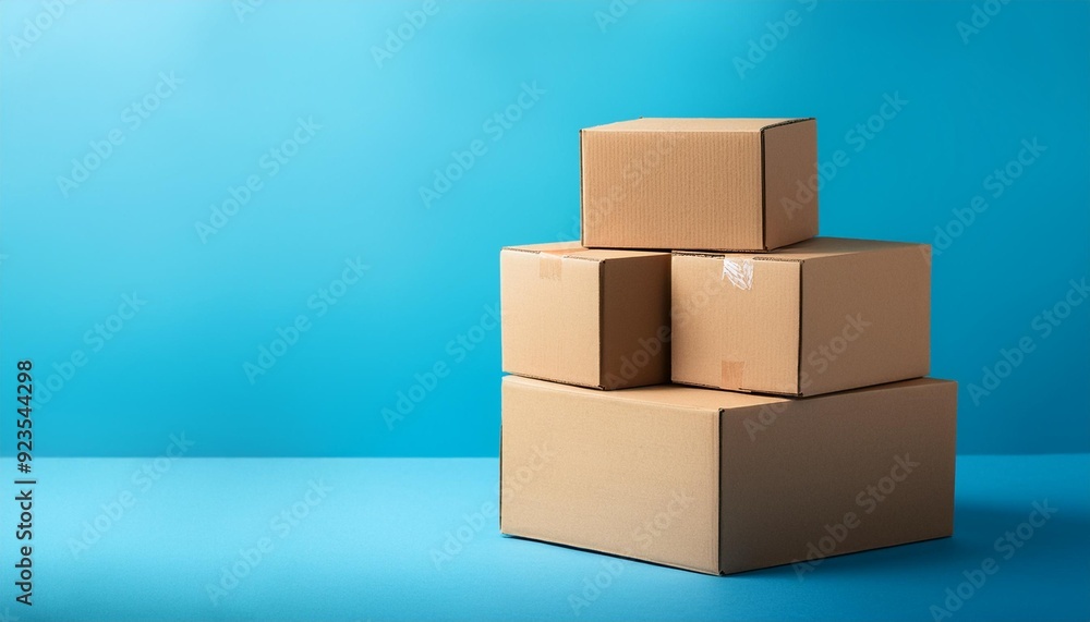 Stack of Cardboard Boxes on Blue Background Stack of Cardboard Boxes on Blue Background