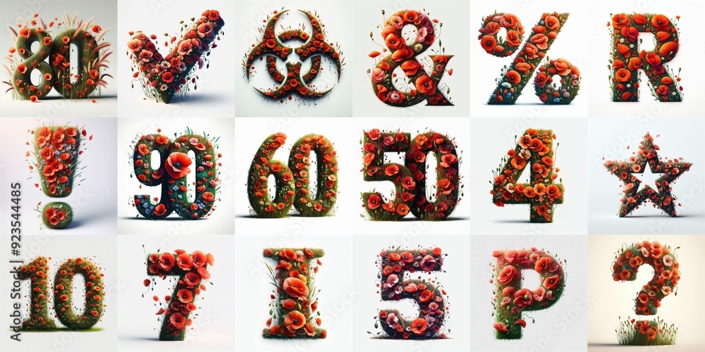 Naklejka premium Poppies flowers Lettering Typeface. AI generated illustration