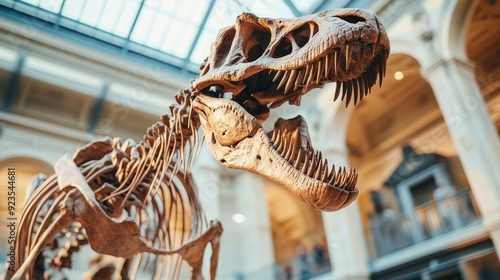 A dinosaur skeleton is on display in a museum photo