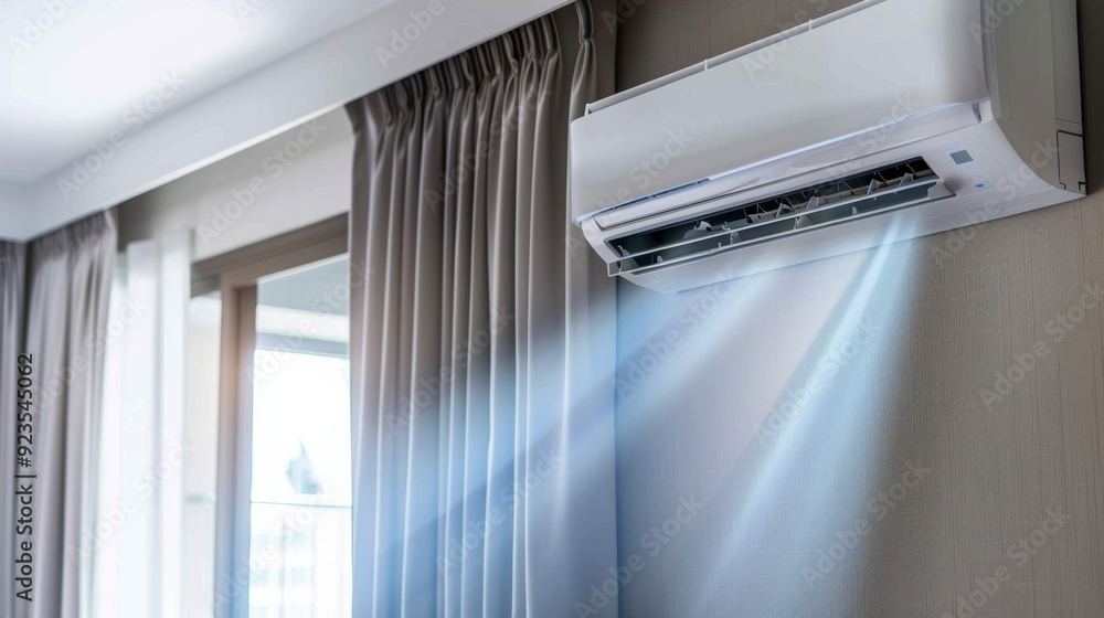 Photo of an energy-saving air conditioner in a modern living room. Photo of an energy-saving air conditioner in a modern living room.